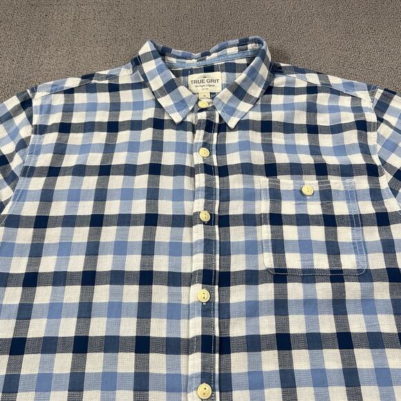 True Grit Shirt Adult Extra Large Blue Check Button Up Short Sleeve Casual Men's - Picture 8 of 13